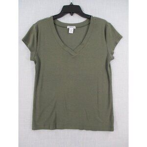 Chicos Olive Green V-Neck Cotton Blend Short Sleeve Top Size 1